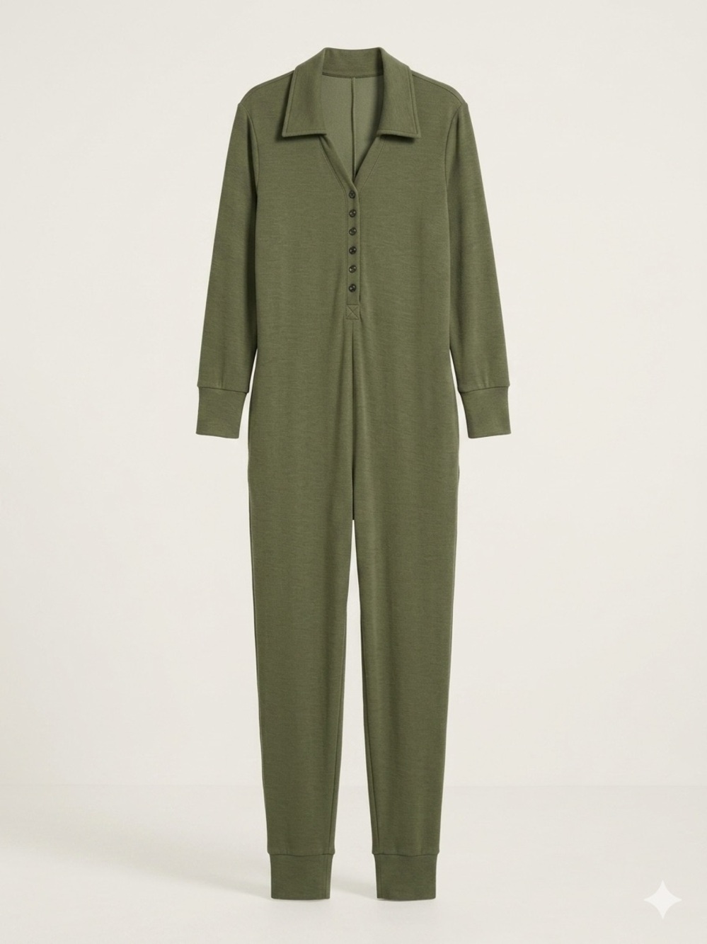 Smash + Tess Olive Green Long-Sleeve Waffl Jumpsuit